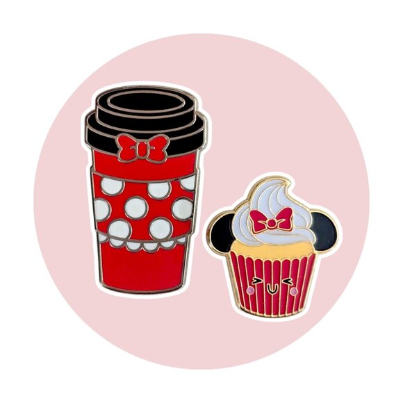 Minnie Mouse Disney Pins: Latte Coffee Cup and Cutie Cupcake - Picture 1 of 5